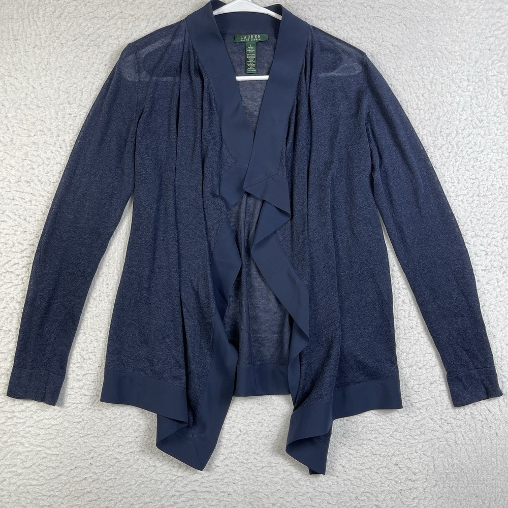 Lauren Ralph Lauren Sweater Womens Small Waterfall Open Front Draped Cardigan‎